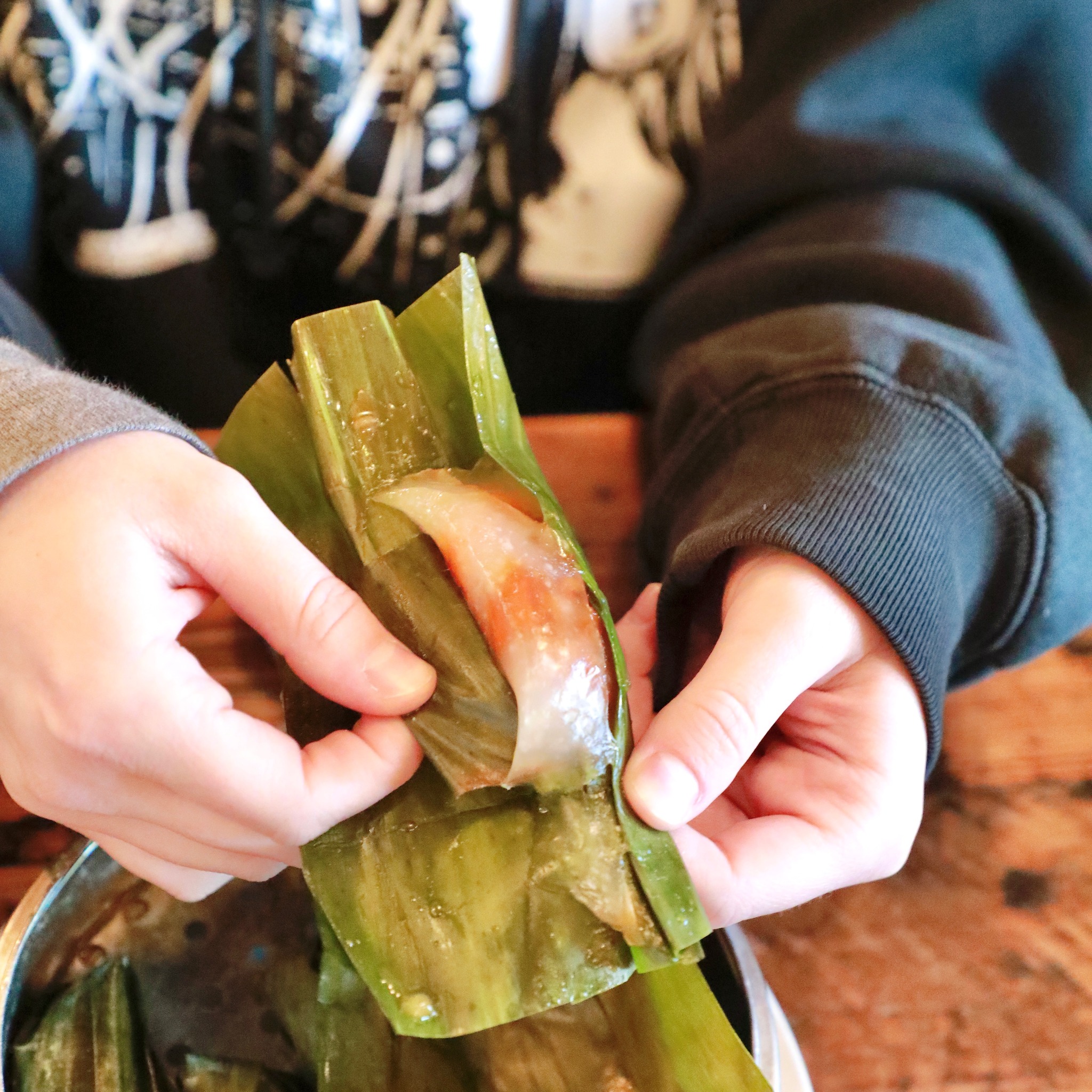 Vietnamese dishes served on banana leaf at La Cà Bar